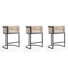 Manhattan Comfort Cosmopolitan 23.7" Mid-Century Modern Faux Leather Upholstered Counter Stool - Cream and Black - 3 Pack-Mid-Century Modern Counter Stool with Backseat Perfect for Bar and Kitchen Use. Set of 3
