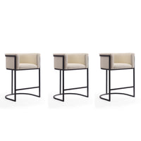 Manhattan Comfort Cosmopolitan 23.7" Mid-Century Modern Faux Leather Upholstered Counter Stool - Cream and Black - 3 Pack-Mid-Century Modern Counter Stool with Backseat Perfect for Bar and Kitchen Use. Set of 3