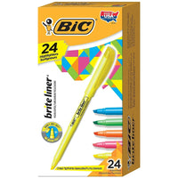 BIC Brite Liner Chisel Tip Pen-Style Highlighters - Assorted Colours - 24 Pack-Colours: Yellow, Pink, Blue, Green and Orange