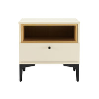Manhattan Comfort Amara 19.7" Modern Nightstand - Cream/Natural Oak-Modern Nightstand for Bedroom and Living Room Use