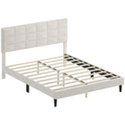 HOMCOM Queen Size Upholstered Platform Bed Frame with Headboard - Cream White-Soft velvet-feel fabric with high-resilience foam for cozy comfort