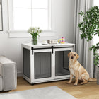 PawHut 39" Dog Crate Furniture with Sliding Barn Door - White-Easy access with a sliding barn-style door 