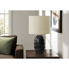 Monarch Specialties 17" H Contemporary Table Lamp - Black Ceramic / Beige Shade-Complemented by a linen-blend, drum fabric shade, this lamp is designed to illuminate your space beautifully, offering warm ambiance when placed on an end or side table, nightstand, or console table