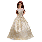 Mattel ​Barbie Signature 2025 Holiday Barbie Doll - Dark Brown Hair with Silver & Gold Gown-Her silver and gold gown with detailed damask print sparkles and shines through the packaging!