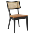 Modway Caledonia Vegan Leather Upholstered Wood Dining Chairs - Black/Tan - 2 Pack-7