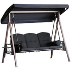Outsunny 3-Seater Porch Swing Heavy Duty with Tilt Canopy - Black-Heavy duty freestanding outdoor swing comfortably holds 3 people for lounging experience
