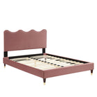 Modway Current Performance Velvet Twin Platform Bed with Wood Legs and Gold Sleeves - Dusty Rose-Twin Platform Bed