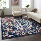 Modway Reflect Primrose Ornate Floral Lattice Indoor/Outdoor Area Rug - 8 ft W x 10 ft L - Ivory Dark Blue Multicolored-Tight Low Pile Weave