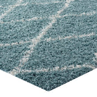 Modway Toryn Diamond Lattice Shag Area Rug - 5 ft W x 8 ft L - Aqua Blue/Ivory-High Density / Machine-Woven