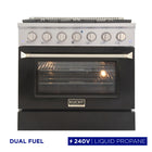 Kucht 36" KDF Series Pro Style Propane Gas Dual Fuel Range - Stainless Steel/Black-6-burner gas range includes one 20,000 BTU dual burner with simmer, one 15,000 BTU burner, one 12,000 BTU burner, two 9,000 BTU burners and one 6,000 BTU