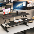Mount-It! Electric Standing Desk Converter with 38" Desk Top - Black-Wide keyboard tray holds a large keyboard and provides space for a mouse pad 