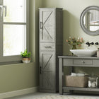 HOMCOM 67" Tall Narrow Bathroom Storage Cabinet - Distressed Dark Grey-Two cabinets and a drawer enhance bathroom storage