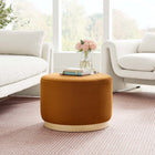 Modway Tilden Large 23" Round Performance Velvet Upholstered Ottoman - Rust/Natural-Rubberwood Plinth Base