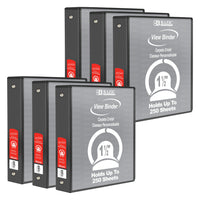 BAZIC Products 1.5" 3-Ring View Binder with 2 Pockets - Black - 6 Pack-Hard Vinyl Cover