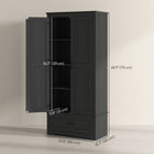 HOMCOM 69" H Tall Kitchen Storage Cabinet with Adjustable Shelves - Black-Three hinges reinforce each cabinet door 