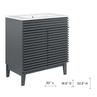 Modway Render 30" Bathroom Vanity Cabinet - Grey/White-Adjustable Storage Shelf