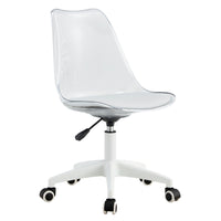 Homy Casa Modern Transparent Backrest Swivel Task Chair with White PU Leather Seat-Transparent acrylic backrest for a modern minimalist look