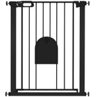 PawHut 30"-32" Extra Wide Pet Gate Barrier with Small Door - 35"H - Black-This safety gate for stairs allows door can swing in both direction
