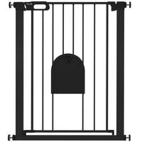 PawHut 30"-32" Extra Wide Pet Gate Barrier with Small Door - 35"H - Black-This safety gate for stairs allows door can swing in both direction