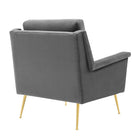 Modway Chesapeake Performance Velvet Armchair - Gold Grey-Solid Wood and Plywood Frame