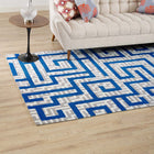 Modway Nahia Geometric Maze Area Rug - 8 ft W x 10 ft L - Ivory Light Grey/Blue-Protect Floors From Traffic/Furniture