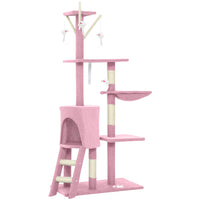 PawHut 53" Large Activity Centre Cat Tree Tower with Condo - Pink-Multi-use activity centre with cat condo, perch, ladder, hammock for endless entertainment 