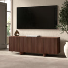 Hudson&Canal Harold Rectangular Fluted TV Stand for TV's up to 75" - Satin Walnut-Clean with a soft, dry cloth and no harsh chemicals or abrasive cleaning materials