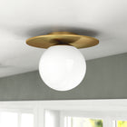 Hudson&Canal Amma 12" Wide Flush Mount with Glass Shade - Brushed Brass/White-Handcrafted brushed brass finish is applied to the metal base