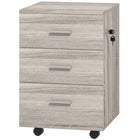 Vinsetto 3-Drawer Letter/A4 Filing Cabinet with Lock & Wheels - Grey Wood Grain-3 drawers store your office supplies
