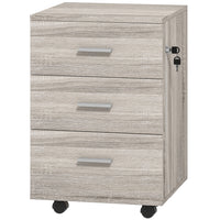 Vinsetto 3-Drawer Letter/A4 Filing Cabinet with Lock & Wheels - Grey Wood Grain-3 drawers store your office supplies
