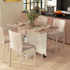 HOMCOM Drop Leaf Folding Dining Table with Drawer & Storage Shelves for 4-6 - Oak-Built-in a drawer with steel slides ang two storage shelves for utensils and tableware