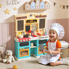 Qaba Kids Kitchen Playset for Toddler with Real Lights and Sounds, Sink - Green-Electric faucet automatically circulates water, making pretend washing fun and easy 