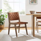 Modway Saoirse Leather Wood Dining Side Chair - Walnut/Brown - 2 Pack-Crossbar Supports