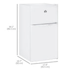 HOMCOM 3.2 cu ft Mini Fridge with Freezer and Reversible Doors - White-Features 2 adjustable shelves, a crisper drawer, and door racks