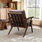 Ebello Joichiro 29.5" Wide Solid Wood Frame Upholstered Mid Century Modern Retro Armchair Accent Chair - Dark brown-9