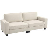 HOMCOM 3 Seater Sofa with Spring Cushion and Cup Holder for Bedroom - Cream White-Spring pack seat cushions with high-density foam maintain shape over time