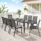 Outsunny 9 Pieces Patio Dining Set Patio Table and Stackable Chairs - Dark Grey-Tempered glass patio table top looks smooth and wipes clean easily
