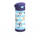 Thermos FUNtainer Vacuum Insulated Stainless Steel Water Bottle - 410mL - Bluey -Push button lid with pop-up straw