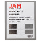JAM Paper Heavy Duty Plastic Two-Pocket School Folders, Assorted, 6/Pack (383HBAasst)-3 Colours: 2 White, 2 Black, 2 Clear