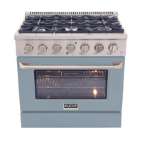 Kucht 36" KDF Series Pro Style Natural Gas Dual Fuel Range - Stainless Steel/Light Blue-Cook and bake like a pro with the extra-large convection oven with 5.2 cu. ft. of capacity, 5-rack configuration and extra-large oven window