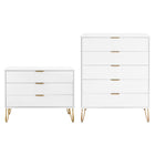 Manhattan Comfort DUMBO Modern Dresser Set and 5-Drawer Tall Dresser Set - White-Modern-Contemporary with a taste of Glam Bedroom Dresser Set. Includes 1 Standard Dresser and 1 Tall Dresser.