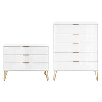 Manhattan Comfort DUMBO Modern Dresser Set and 5-Drawer Tall Dresser Set - White-Modern-Contemporary with a taste of Glam Bedroom Dresser Set. Includes 1 Standard Dresser and 1 Tall Dresser.