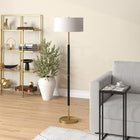 Hudson&Canal Simone 2-Light Floor Lamp with Fabric Shade - Matte Black/Brass/White-Handcrafted matte black and brass finish is applied to the round metal base