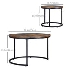 HOMCOM 29" Round Nesting Tables with Metal Frame - Rustic Brown - 2 Pack-Stackable when not in use for space-saving