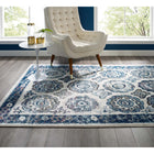 Modway Entourage Odile Distressed Floral Moroccan Trellis Area Rug - 5 ft W x 8 ft L - Ivory/Blue-Protect Floors From Foot Traffic / Furniture