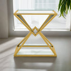 Plata Import Cinna 24"H Square Side Table with Glass Top - Gold -Perfect for use in small spaces