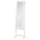 HOMCOM Lighted Mirrored Jewelry Cabinet with 16 LED Lights - 14.25" L x 11.75" W x 53.5" H - White-Solid MDF construction in white finish, black lining for protecting jewelries from scratch 