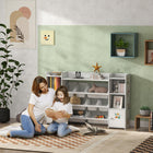 Qaba Kids Bookshelf and Toy Storage Organizer with 8 Removable Storage Bins, Shelves and 2 Cabinets - White-Top space, grids and cupboard for spacious storage 