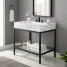 Modway Kingsley 36" Black Stainless Steel Bathroom Vanity - Black/White-Matte Black Stainless Steel Frame