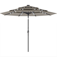 Outsunny Patio Umbrella with Solar Lights and Cover - 9.3' - Grey-9.3 ft outdoor patio umbrella to provide shade and protect you from the sun